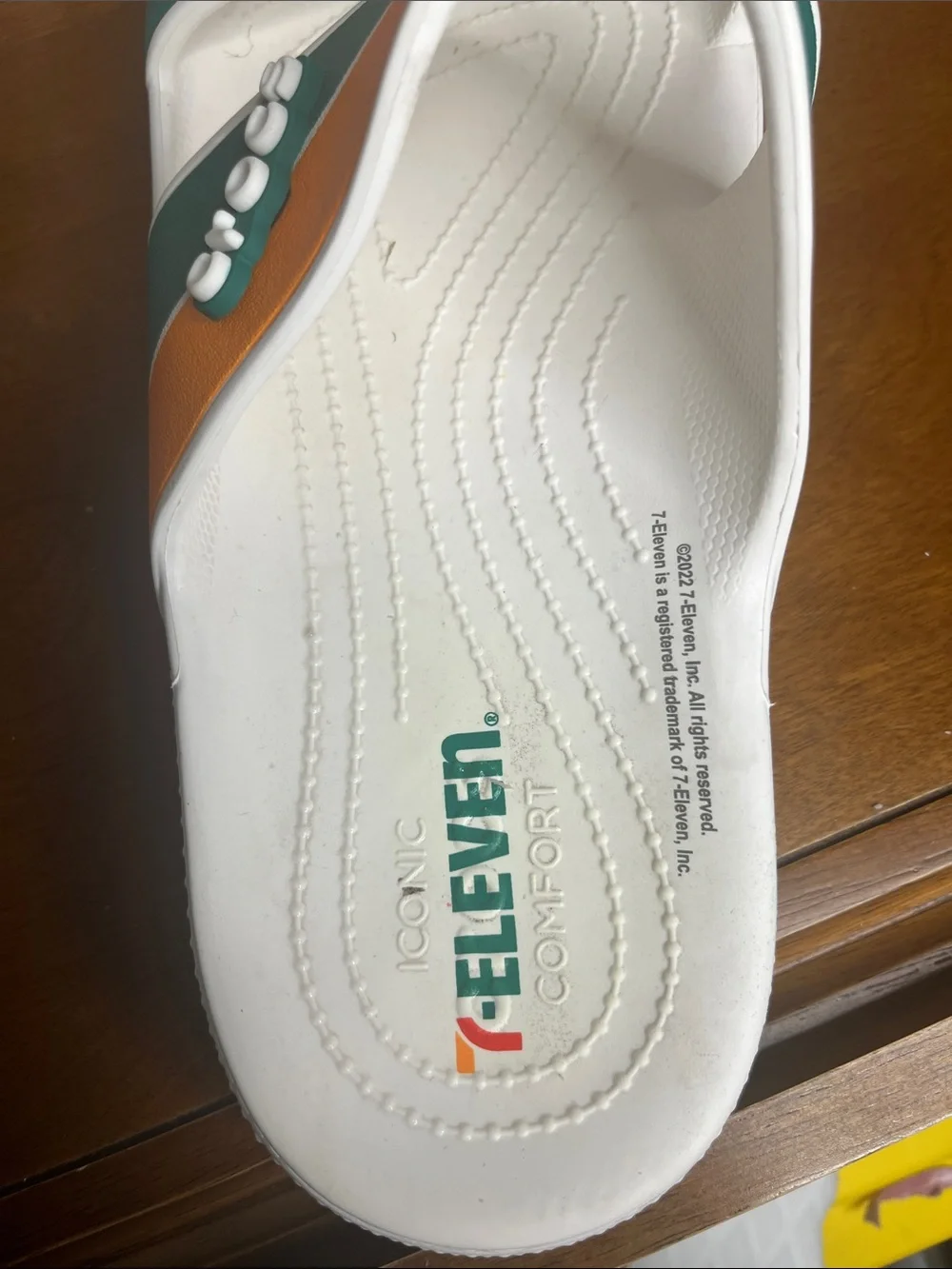 CROCS Kids' White Slides with Orange, Green & Red Stripes